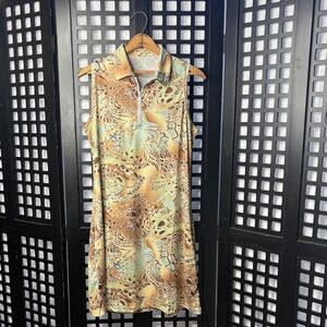 💙 Sofibella Sleeveless Knit Dress Large Blue Print Flowy Pockets Stretch 💙